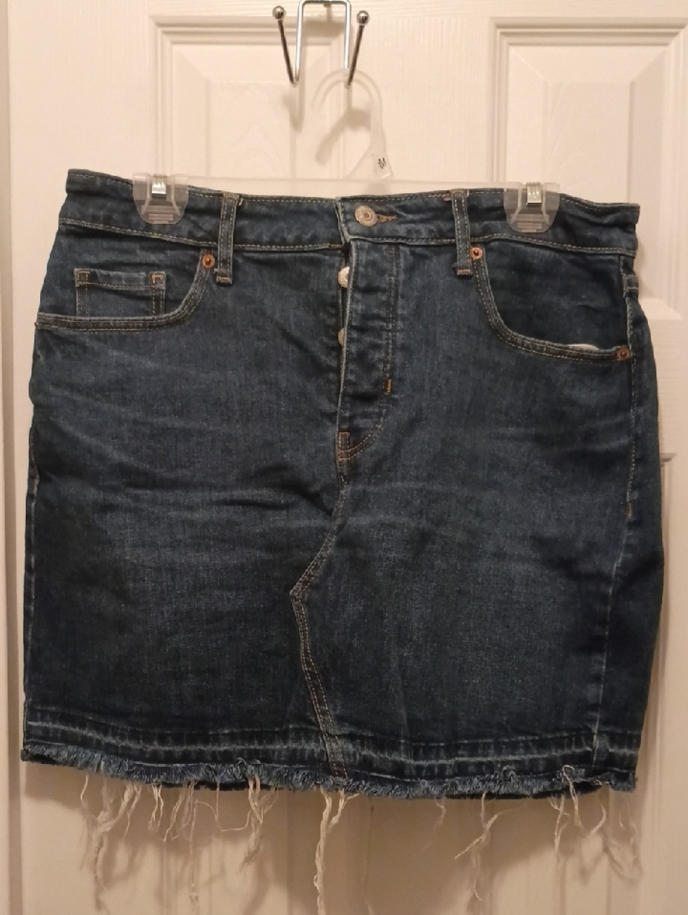 Old Navy Dark Blue Denim Mini Skirt with Frayed Hem